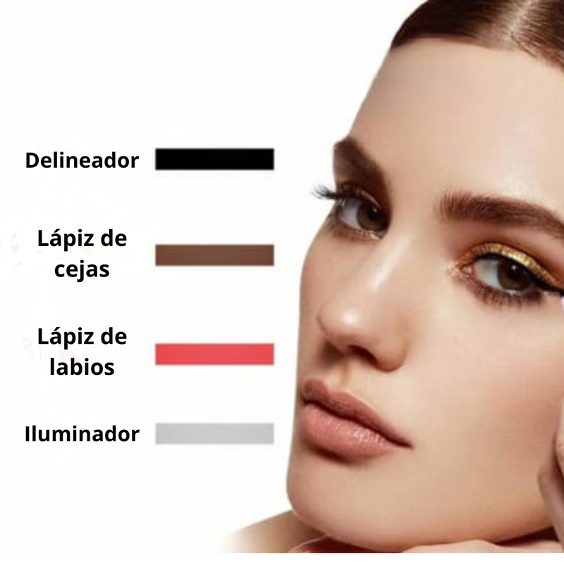 LÁPIZ DE MAQUILLAJE   4 EN 1 - Delineador, Iluminador, Lápiz de cejas e labios