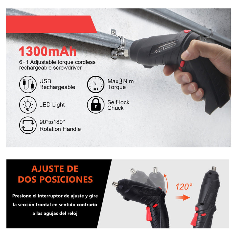 DESTORNILLADOR ELECTRICO RECARGABLE 47 Pzs - Eficacia y practicidad sin esfuerzo